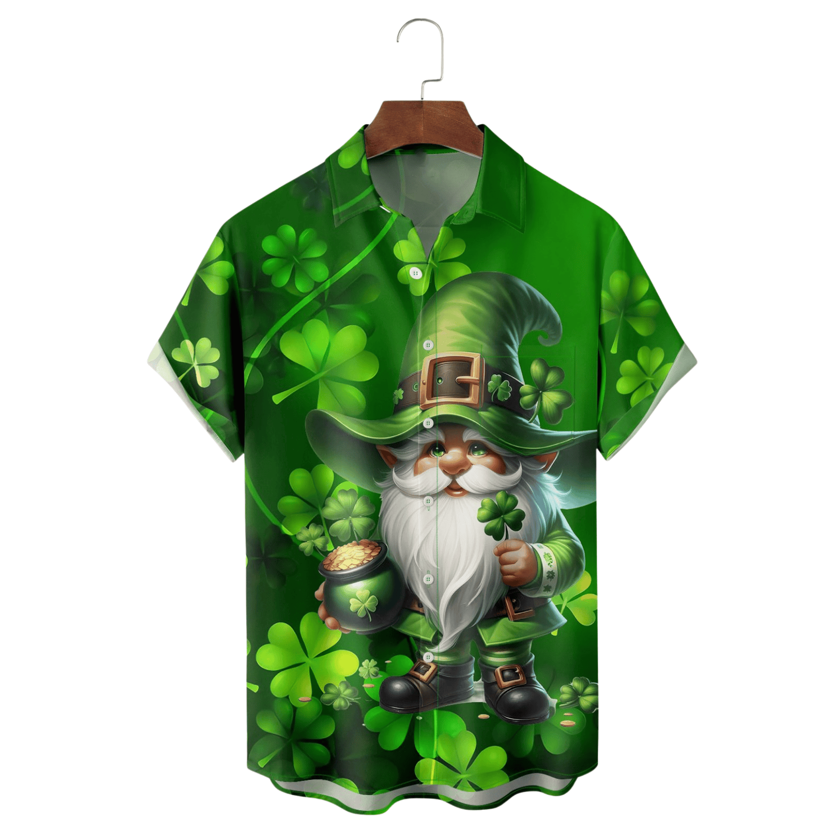 St Patrick's Day Gnome Hawaiian Shirt Shamrock Button Up Shirt St Paddy's Day Gifts - Famerry