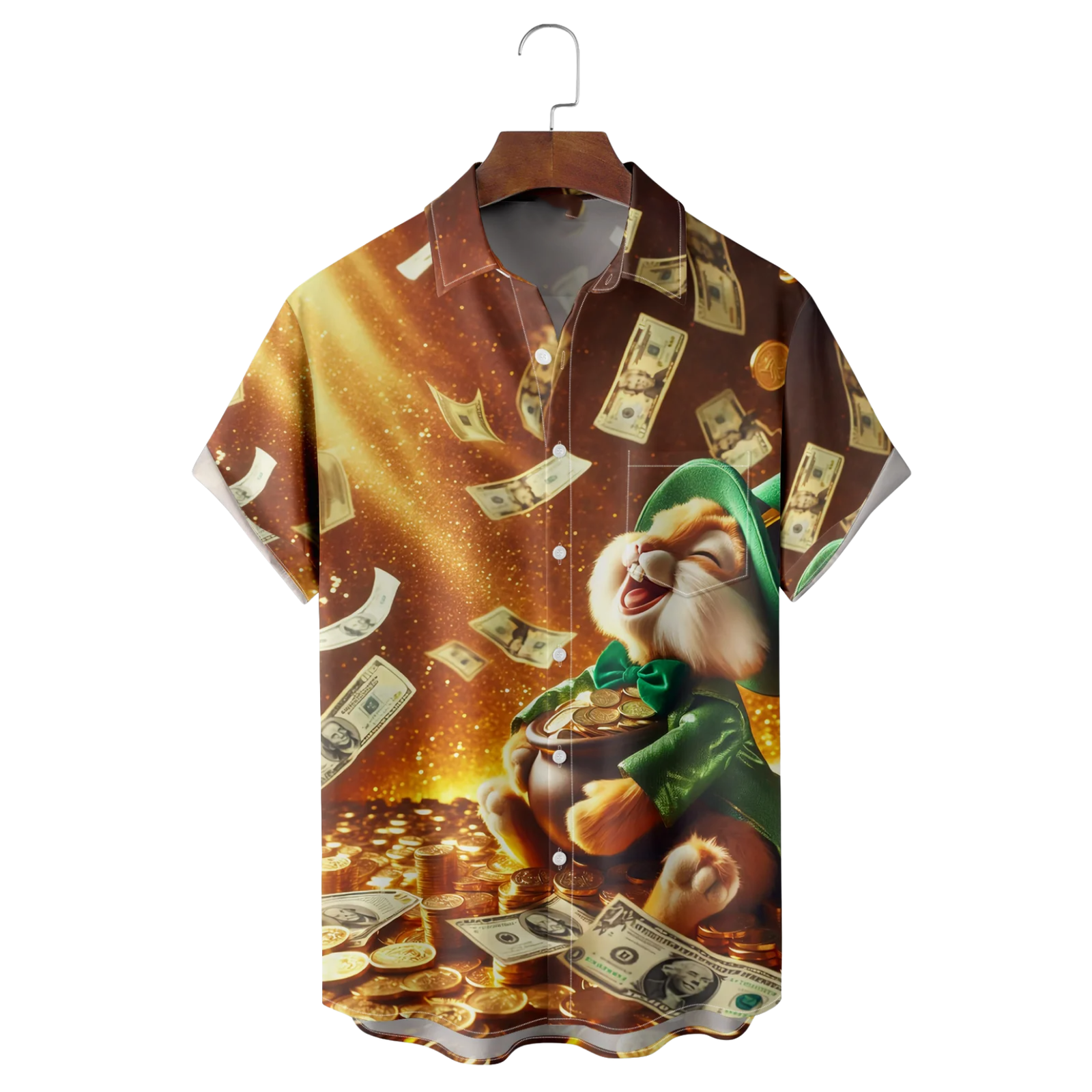 St Patrick's Day Gold Coins US Dollars Easter Bunny Hawaiian Shirt Saint Patrick Gift - Famerry