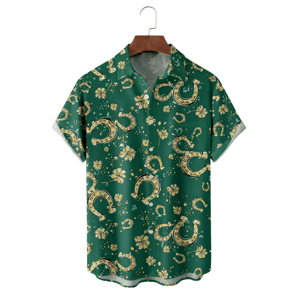 St Patrick's Day Horseshoes Clover Hawaiian Shirt Tropical Vibe Aloha Shirt For Men - Gypsy Systers