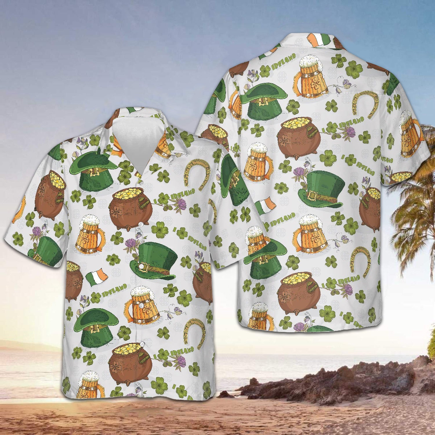St Patrick's Day Ireland Shamrock Hawaiian Shirt Beer St Patty's Day Button Up Shirt - Famerry