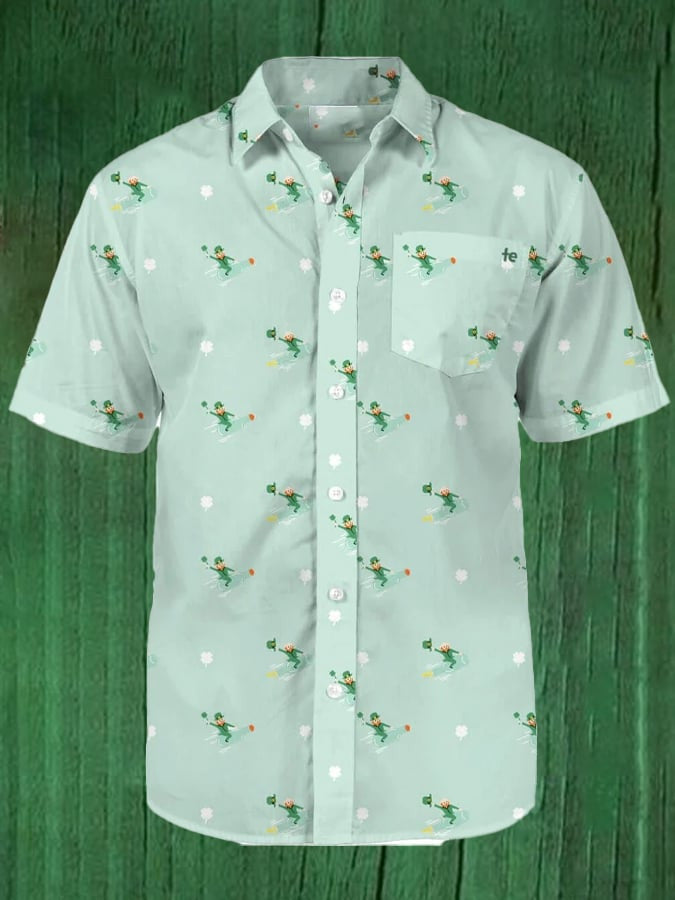 St Patrick's Day Leprechaun Liftoff Button Up Shirt St Patty's Day Apparel Gifts For Him - Famerry