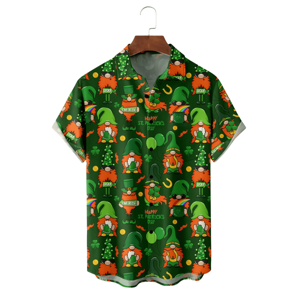 St Patrick's Day Leprechaun Lucky Clover Gold Coins Hawaiian Shirt Mens St Pattys Day Outfits - Famerry