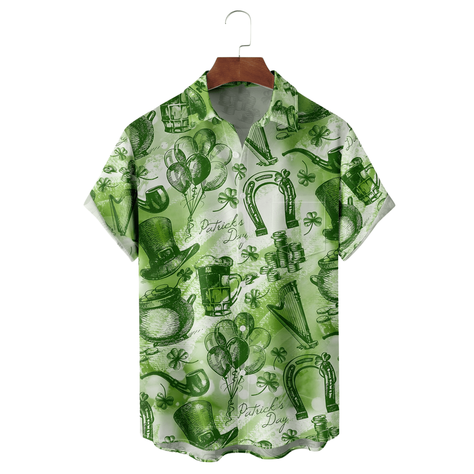 St Patrick's Day Lucky Clover Gold Coins Beer Hawaiian Shirt St Patty's Apparel Gifts For Irish - Famerry