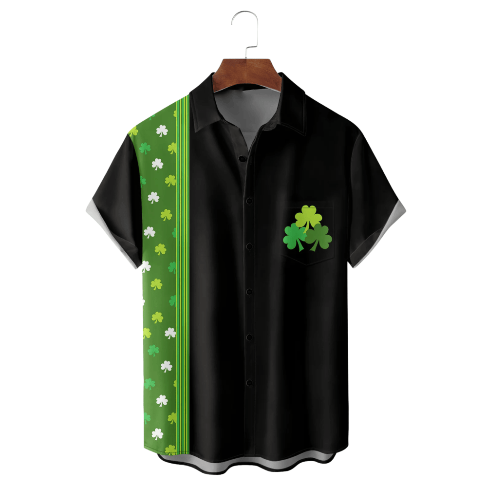 St Patrick's Day Lucky Clover Hawaiian Shirt Green And Black Aloha Shirt St Pats Gifts - Famerry