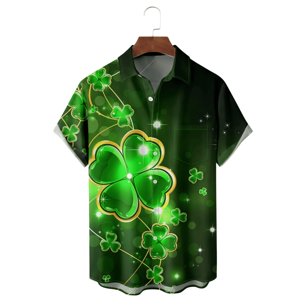 St Patrick's Day Lucky Clover Hawaiian Shirt Irish Parade Green Button Up Shirt St Paddy Gifts - Gypsy Systers