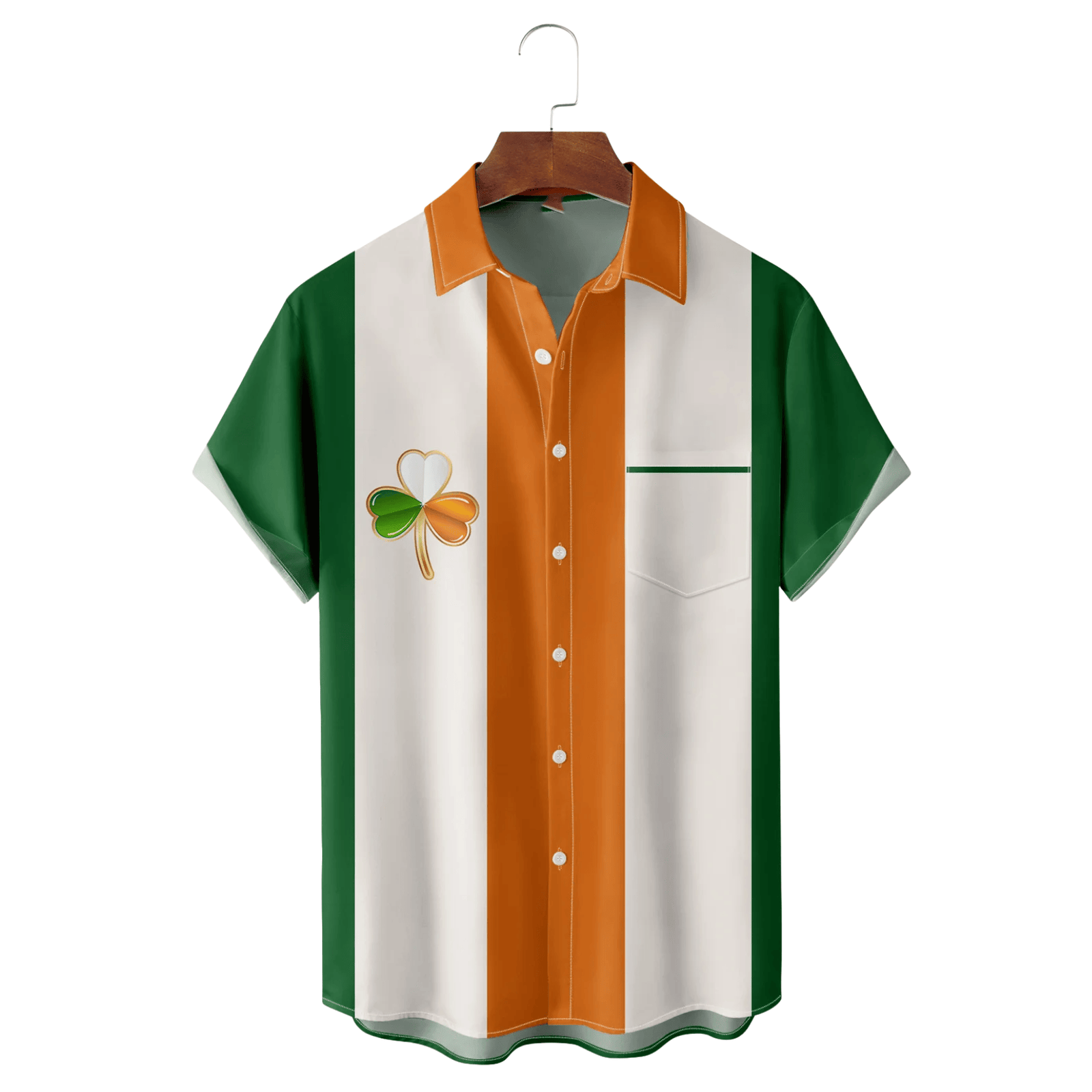 St Patrick's Day Lucky Clover Hawaiian Shirt Orange And Green Clothing Best Gifts For Irish - Famerry