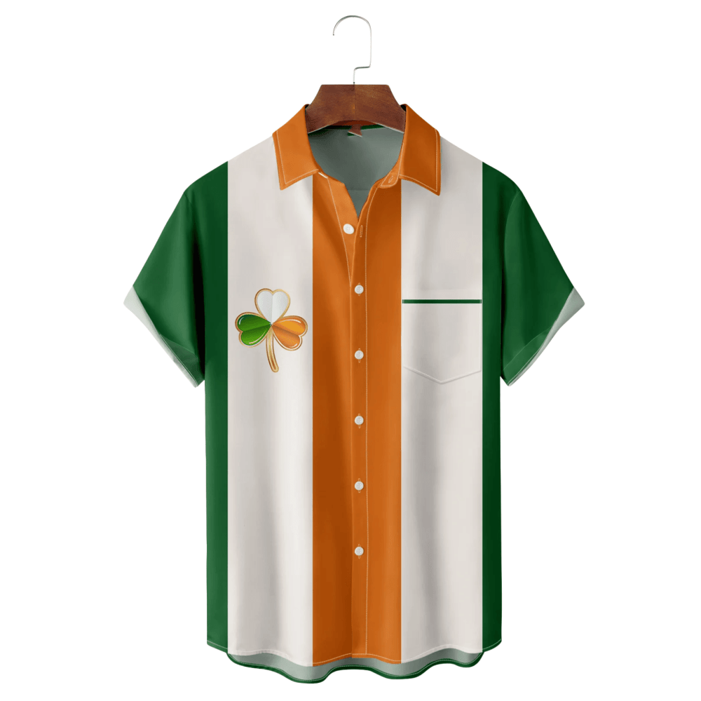 St Patrick's Day Lucky Clover Hawaiian Shirt Orange And Green Clothing Best Gifts For Irish - Famerry