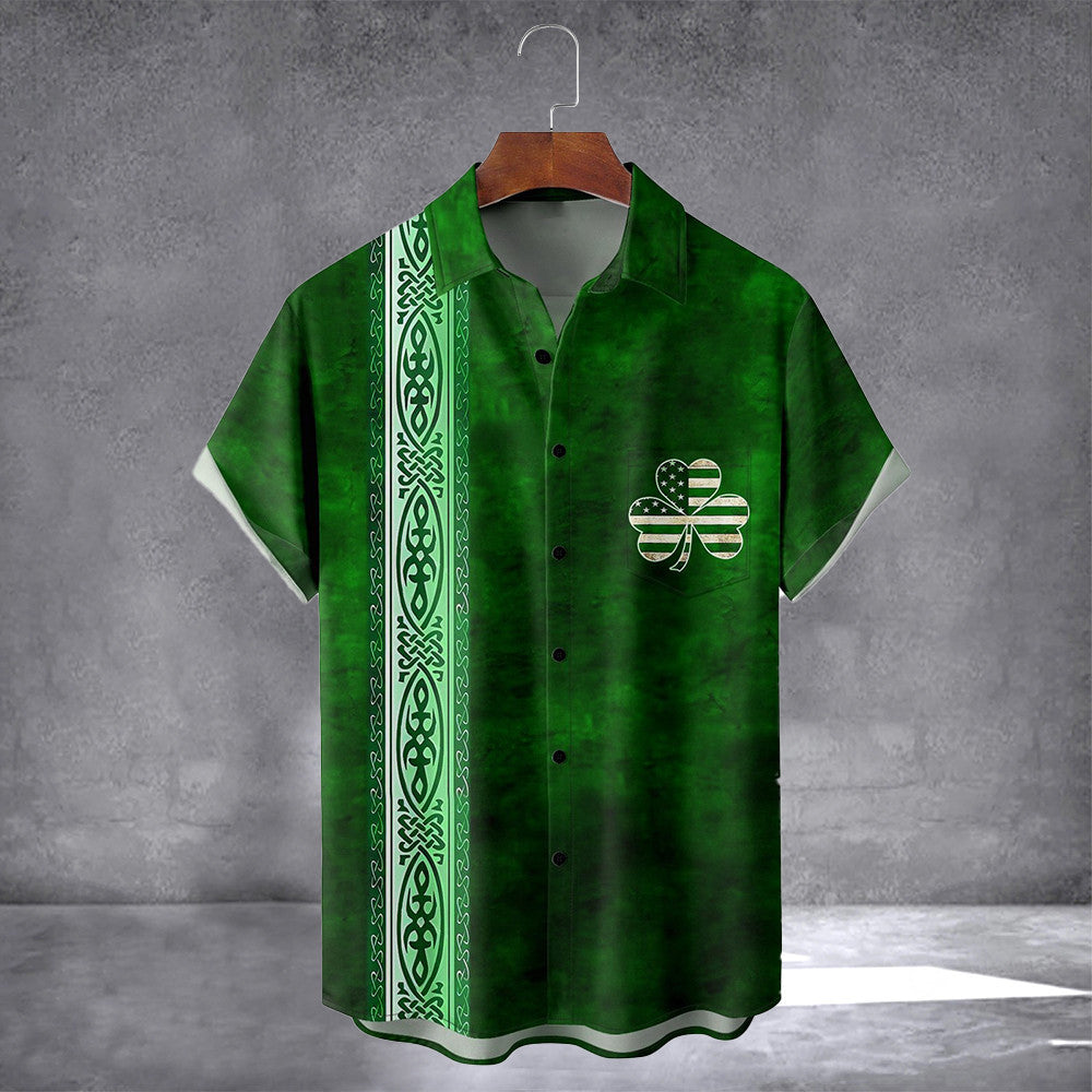 St Patrick's Day Lucky Clover Hawaiian Shirt With Pocket Vintage Hawaiian Shirt Gifts For Irish - Famerry