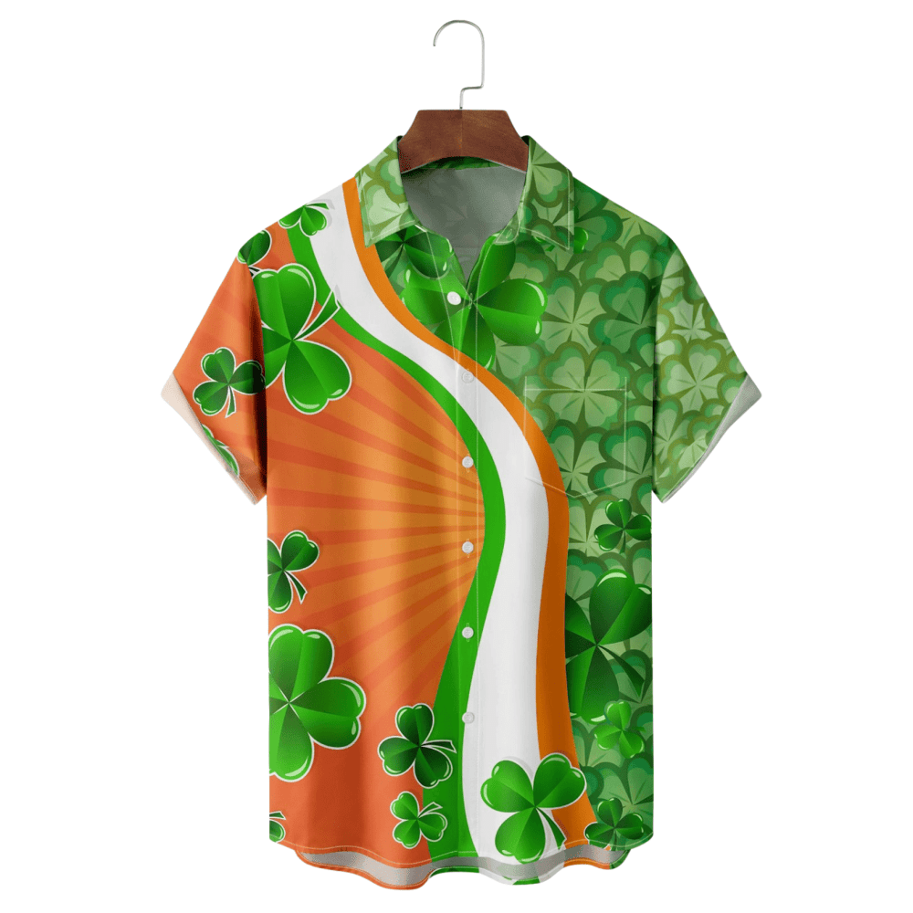 St Patrick's Day Lucky Four Leaf Clover Orange And Green Hawaiian Shirt St Paddy's Day Gifts - Famerry