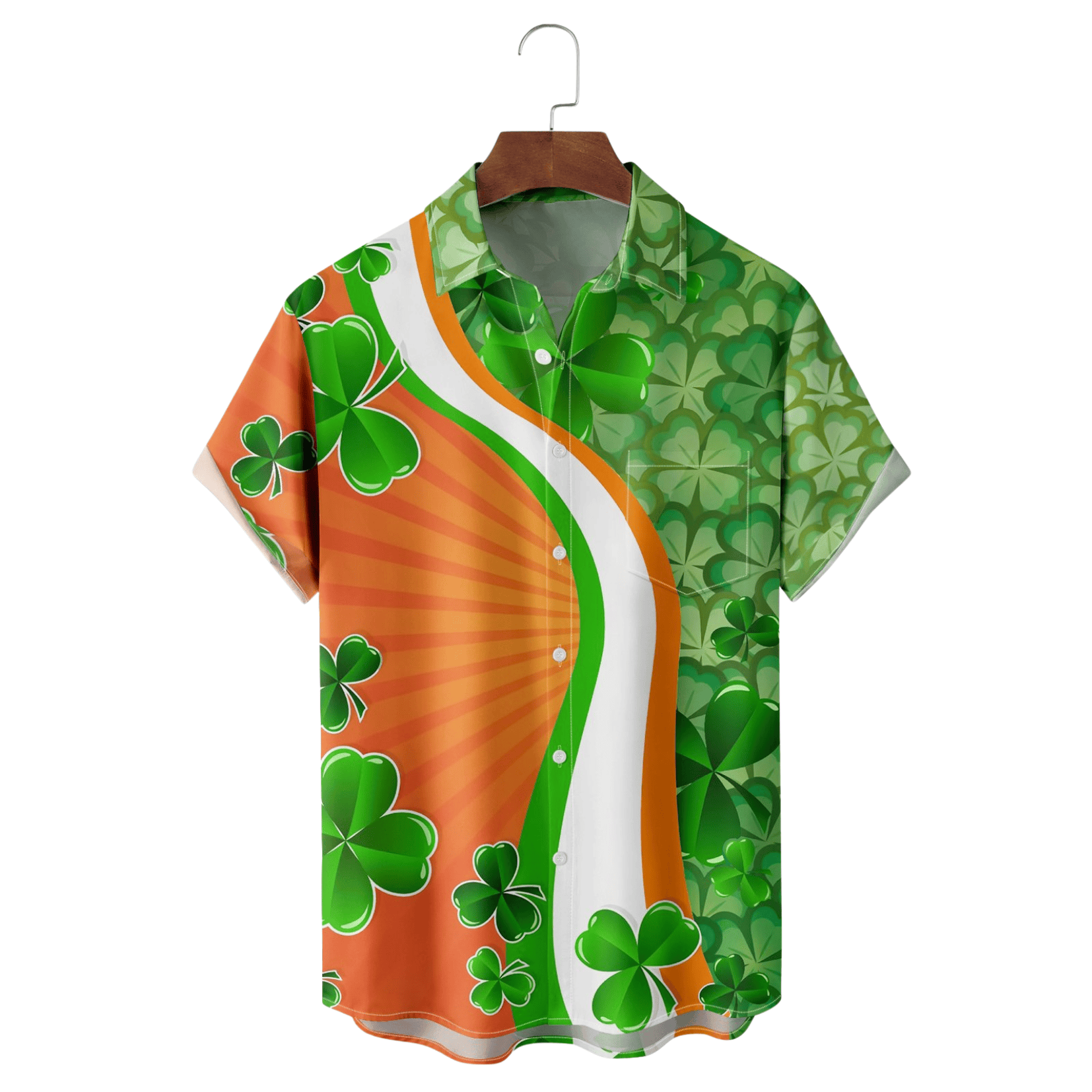 St Patrick's Day Lucky Four Leaf Clover Orange And Green Hawaiian Shirt St Paddy's Day Gifts - Famerry