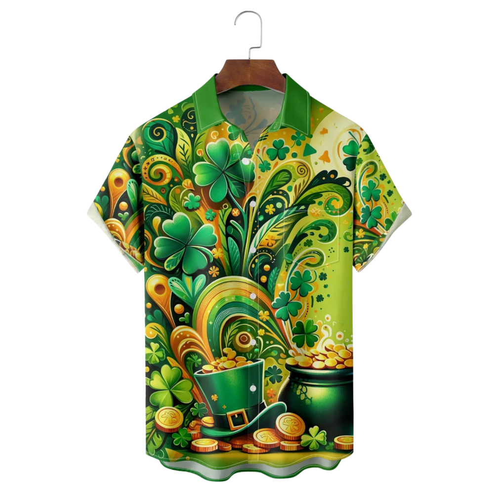 St Patrick'S Day Pot Of Gold Four Leaf Clover Hawaiian Shirt St Paddys Day Gifts For Men - Famerry