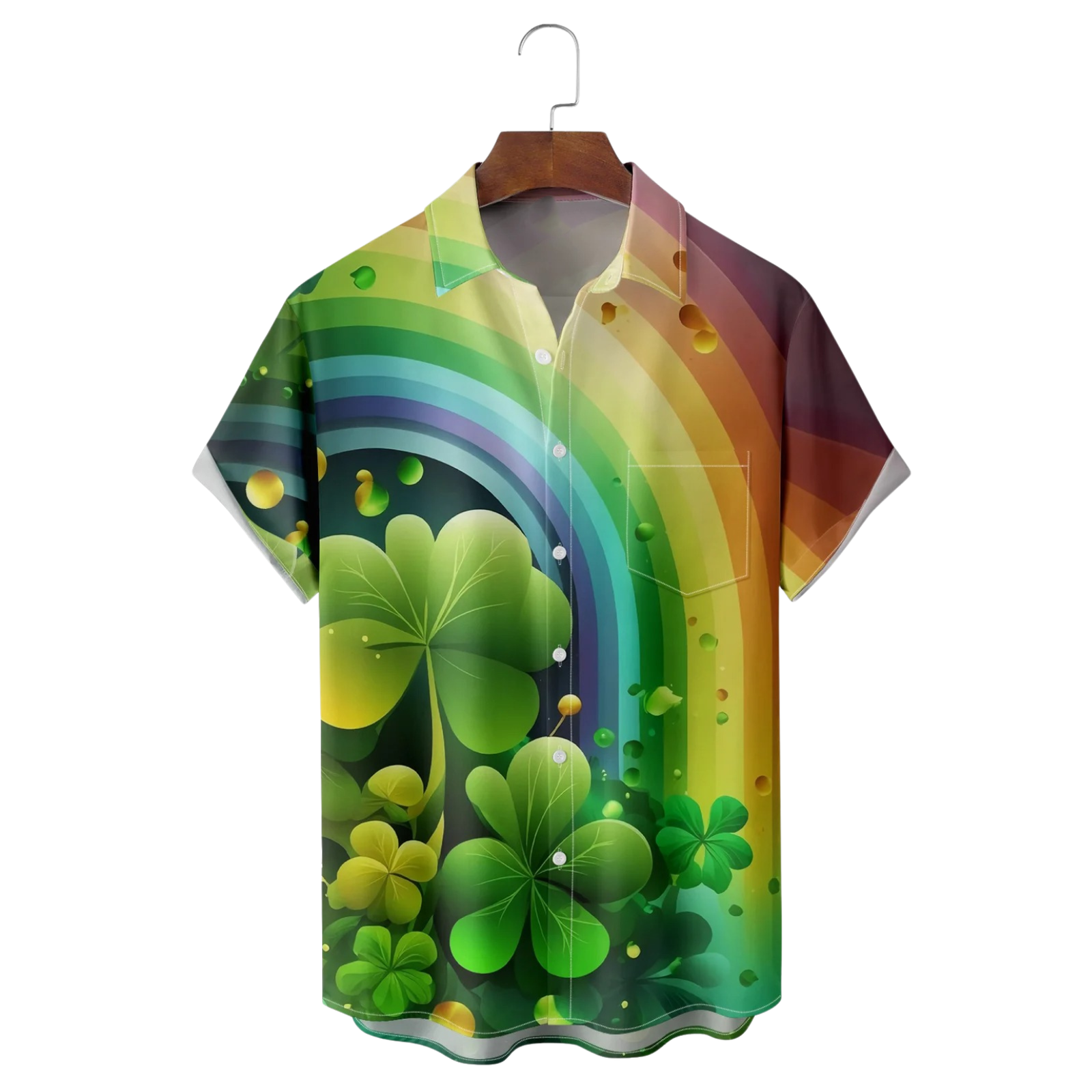 St Patrick's Day Rainbow Fantasy Hawaiian Shirt Lucky Four Leaf Clover Aloha Shirt For Sale - Famerry