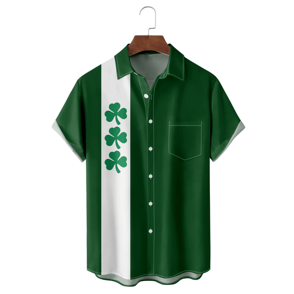 St Patrick's Day Shamrock Green And White Hawaiian Shirt Irish Holiday Button Up Shirt For Sale - Famerry
