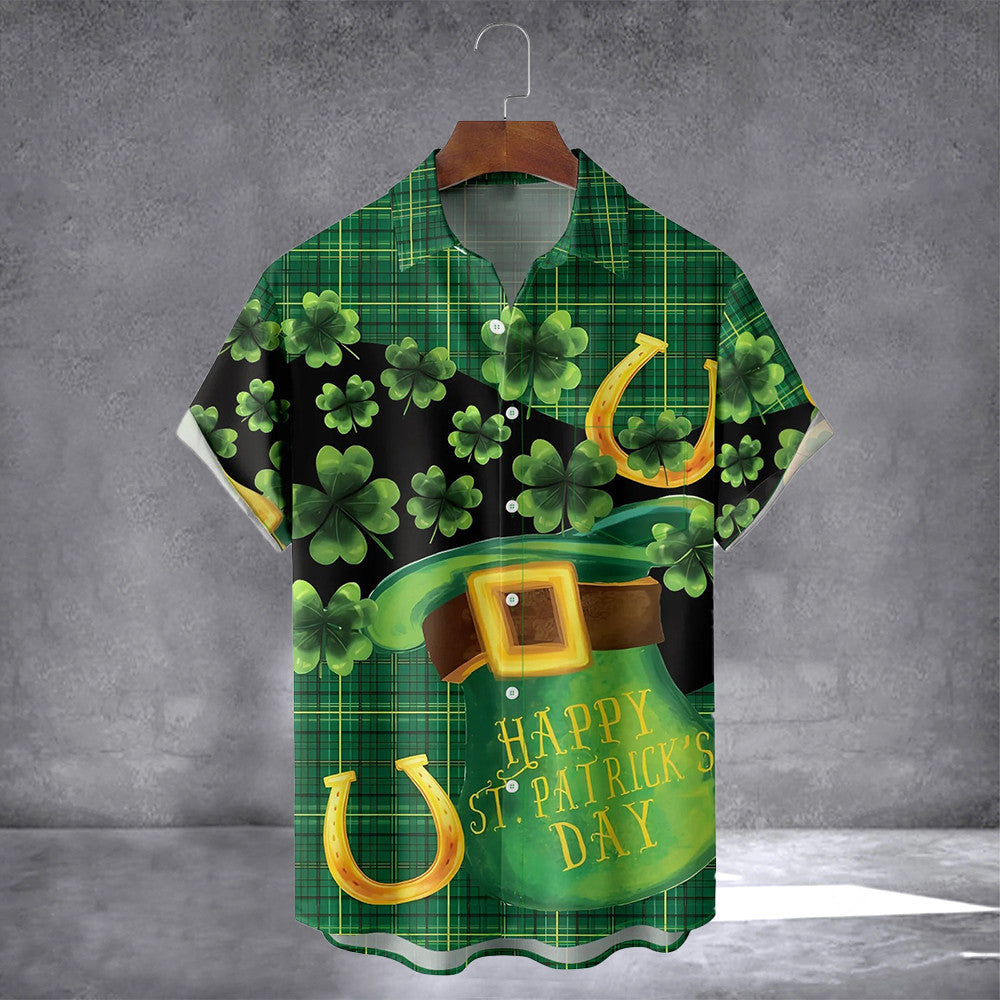 St. Patrick's Day Shamrock Green Buffalo Plaid Hawaiian Shirt With Pocket Patrick's Day Gift - Famerry