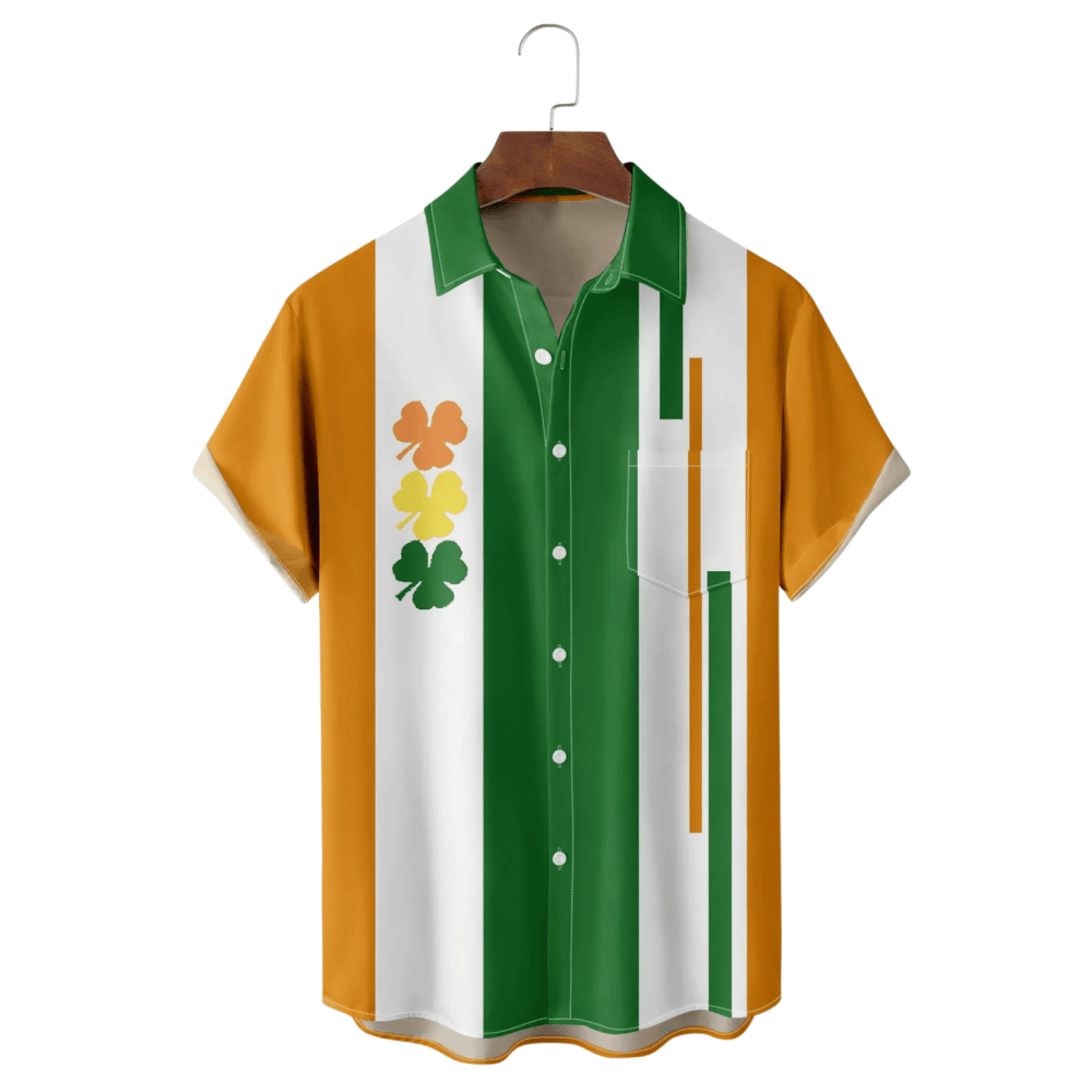 St Patrick's Day Shamrock Green Orange White Hawaiian Shirt Best St Pattys Day Gifts - Famerry