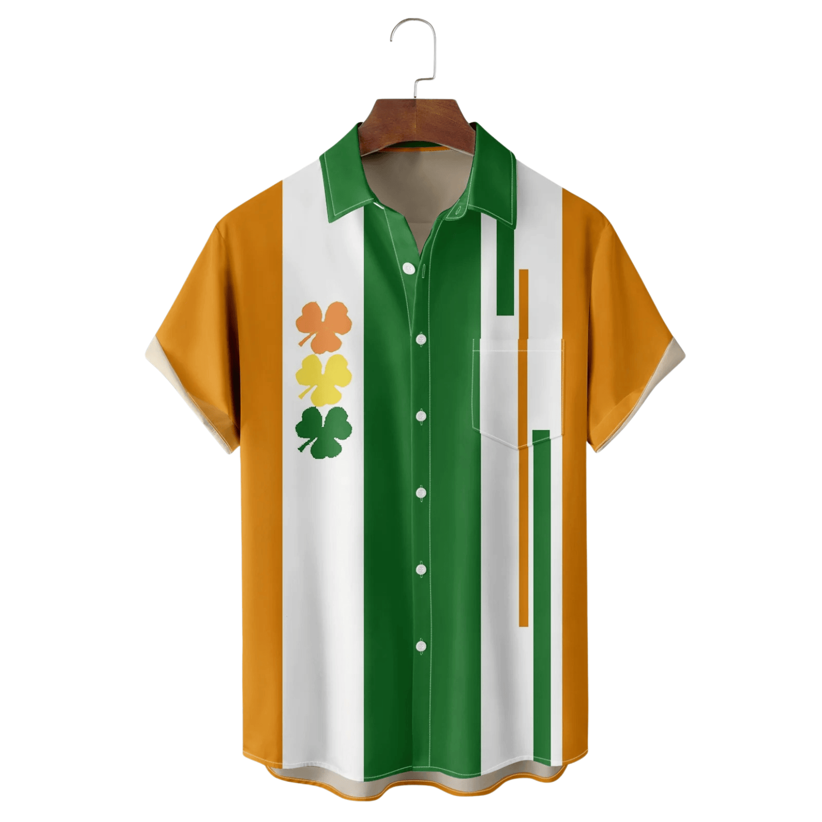 St Patrick's Day Shamrock Green Orange White Hawaiian Shirt Best St Pattys Day Gifts - Famerry