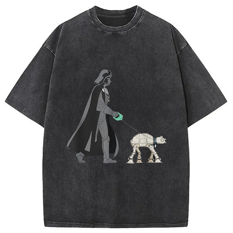 Star Wars Darth Vader the Dog Walker Meme Washed T-Shirt Unique Aesthetic Fashion Tee Gifts For Her - Gypsysystersgift