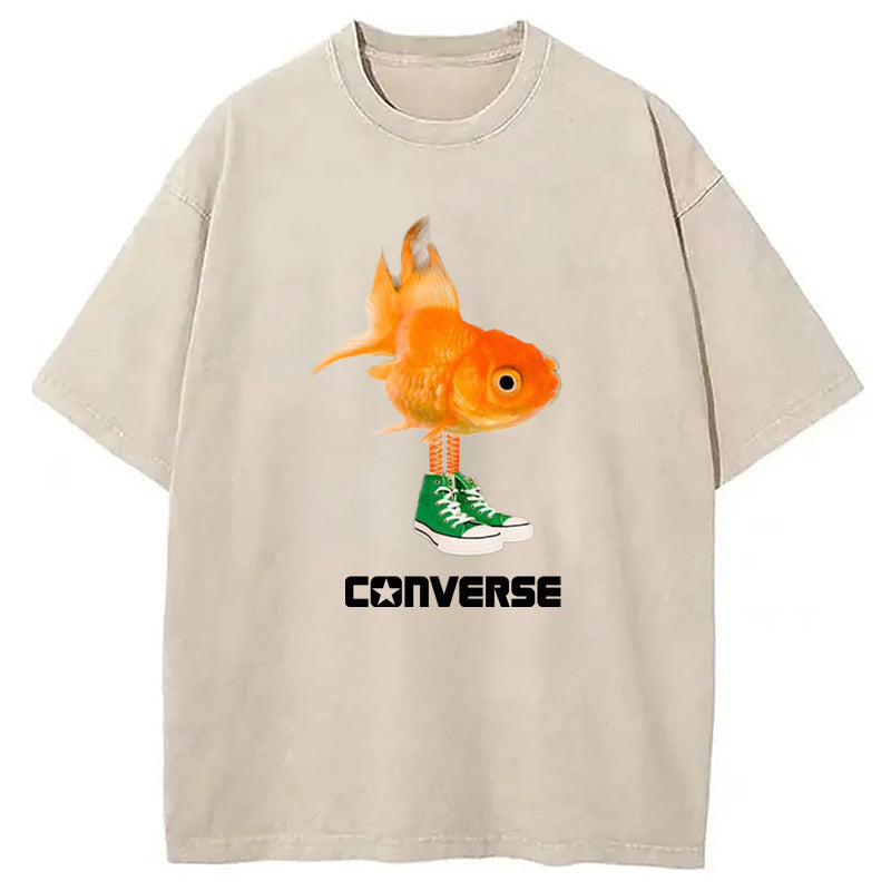 Steeve Fish Meme Washed T-Shirt Minimal Retro Graphic Clothing Gifts For BFF - Gypsysystersgift