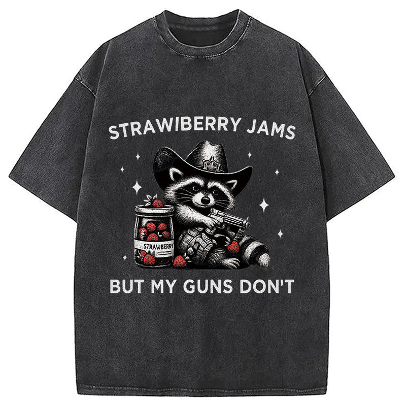 Strawberry Jams Funny Raccoon Cowboy Washed T-Shirt Retro Humor Outfit Idea Gifts For Her - Gypsysystersgift