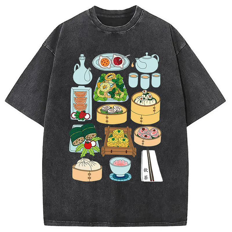 Sunday Dim Sum Washed T-Shirt Soft Cotton Daily Wear Tee Gifts For Her - Gypsysystersgift