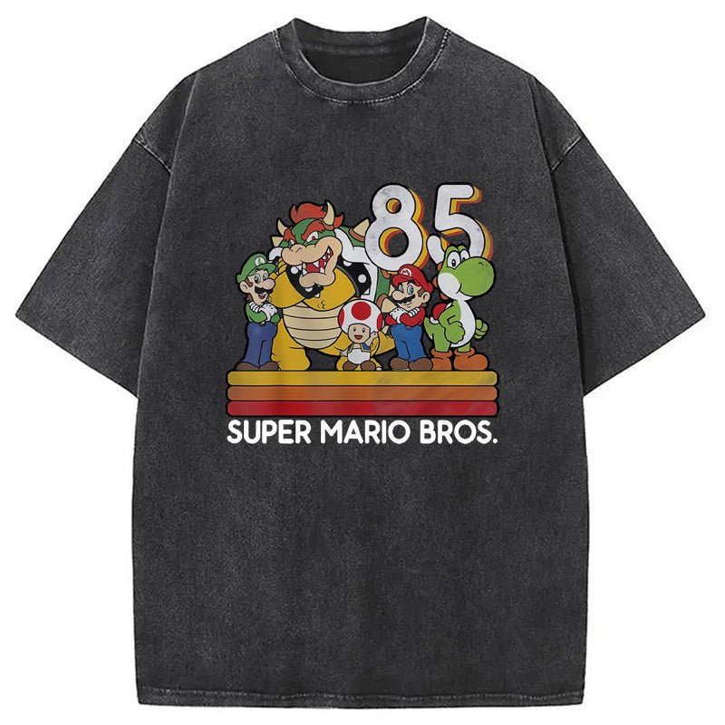 Super Mario Bros Retro Game Washed T-Shirt Soft Cotton Daily Wear Tee Gifts For Him - Gypsysystersgift