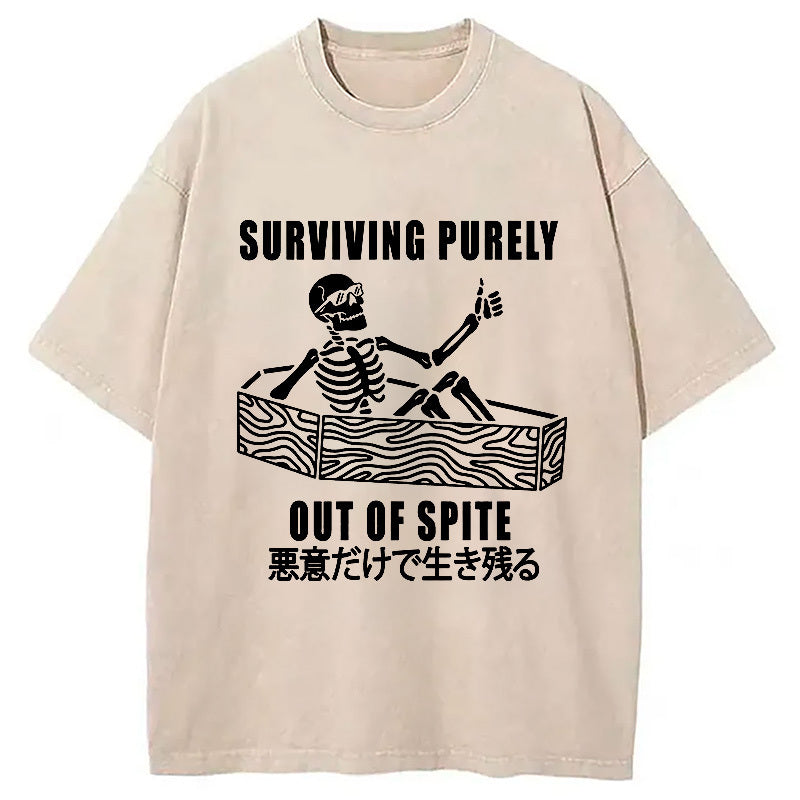 Survival Skeleton Washed T-Shirt Minimal Retro Graphic Clothing Gifts For Sister - Gypsysystersgift
