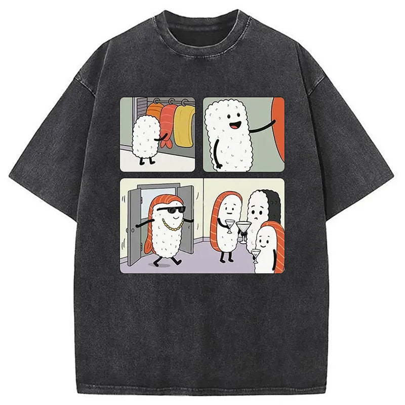 Sushi At The Party Washed T-Shirt Unisex Streetwear Graphic Style Gifts For Him - Gypsysystersgift