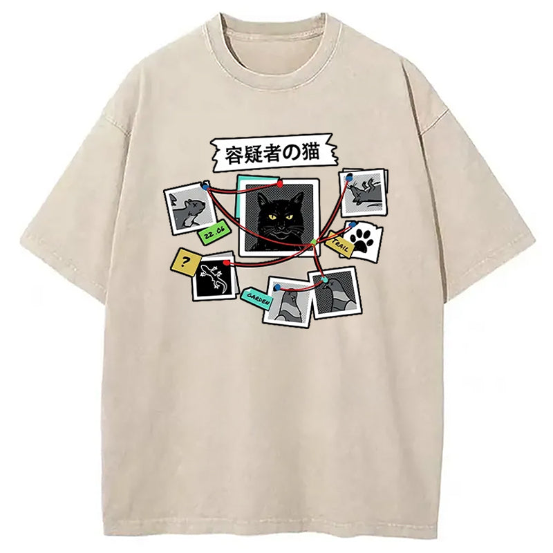 Suspect Cat Washed T-Shirt Everyday Comfort Graphic Shirt Gifts For Her - Gypsysystersgift