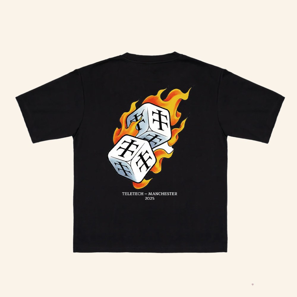 Teletech Manchester 2025 Dices Flames T-Shirt Teletech Merch Music Lover Gifts For Him - GypsysystersGift
