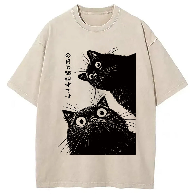 The Cat is Watching Today Washed T-Shirt Cool Graphic Tee For Men Women Gifts For Her - Gypsysystersgift
