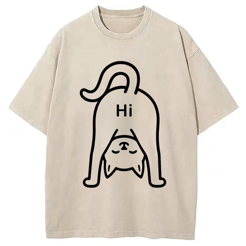 The Cat Says Hi Washed T-Shirt Unique Aesthetic Fashion Tee Gifts For Her - Gypsysystersgift