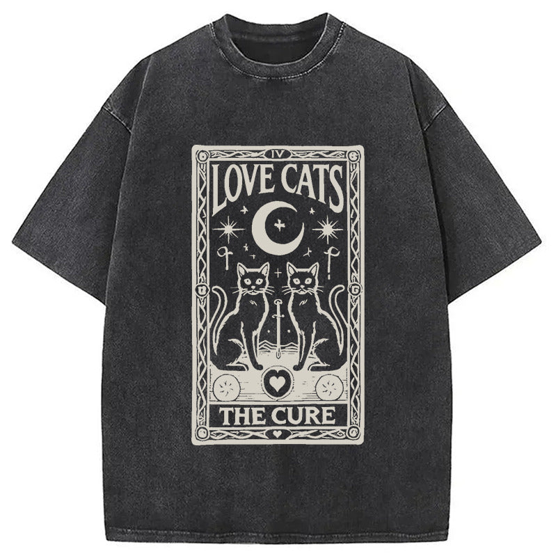 The Cure - Love Cats Washed T-Shirt Funny Quote Unisex Shirt Gifts For Her - Gypsysystersgift
