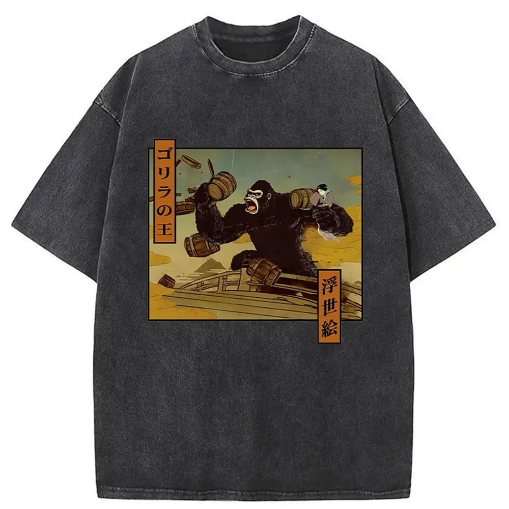 The Gorilla King Japanese Washed T-Shirt Trendy Aesthetic Graphic Apparel Gifts For Her - Gypsysystersgift