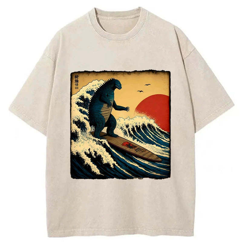 The Great Wave Washed T-Shirt Unique Aesthetic Fashion Tee Gifts For Him - Gypsysystersgift