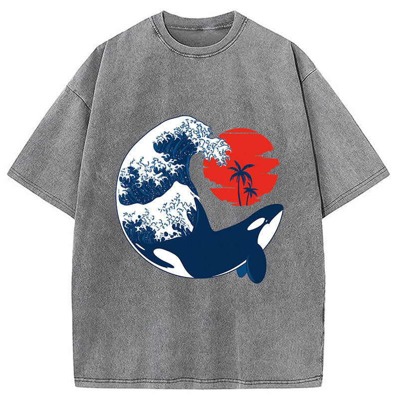The Killer Wave Washed T-Shirt Classic Graphic Fashion Tee Gifts For Her - Gypsysystersgift