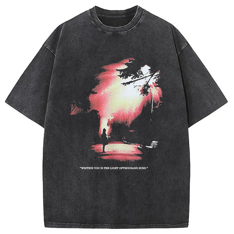 The Light Of Thousand Suns Washed T-Shirt Minimal Retro Graphic Clothing Gifts For Him - Gypsysystersgift