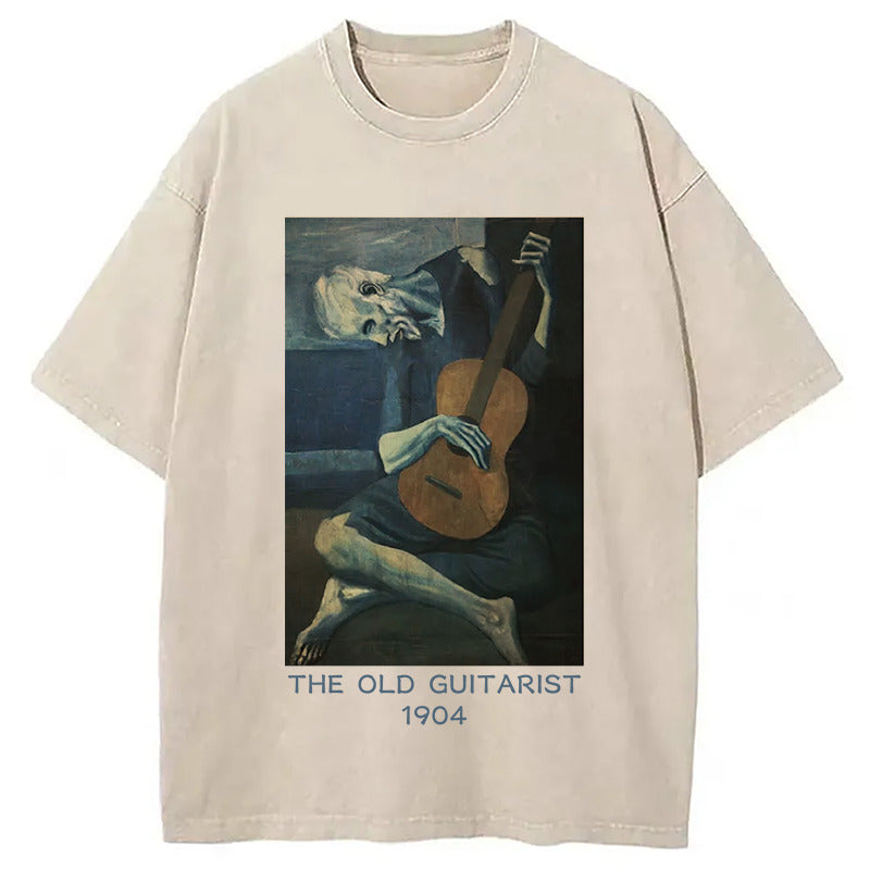 The Old Guitarist Washed T-Shirt Trendy Aesthetic Graphic Apparel Gifts For Her - Gypsysystersgift