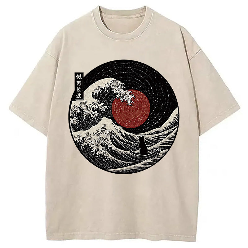 The Solitary Wanderer Cat Washed T-Shirt Funny Aesthetic Trendy Apparel Gifts For Him - Gypsysystersgift