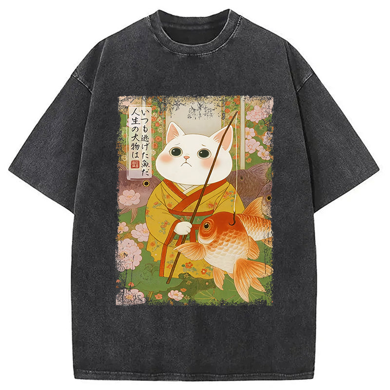 The Tale of Cat and Fish Washed T-Shirt Funny Graphic Gift For Friends Gifts For Her - Gypsysystersgift