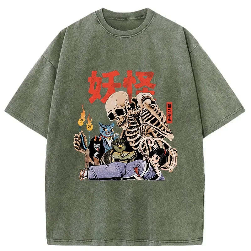 The Yokai Club Washed T-Shirt Casual Oversized Outfit Style Gifts For Him - Gypsysystersgift