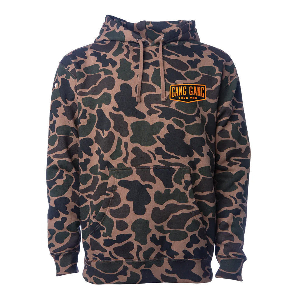 Theo Von Merch Gang Gang Patch Duck Camo Hoodie Unique Gifts For Husband - Gypsysystersgift