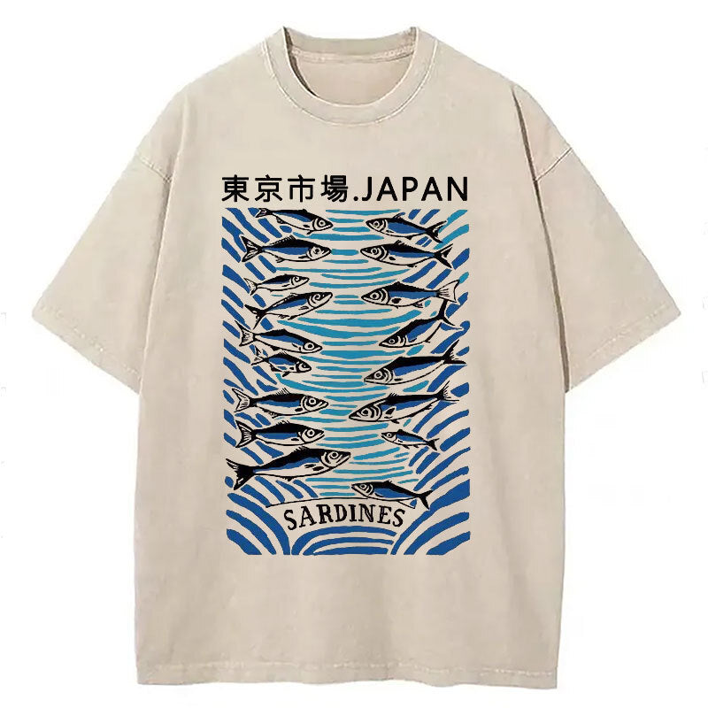 Tokyo Fish Market Washed T-Shirt Soft Cotton Daily Wear Tee Gifts For Besties - Gypsysystersgift