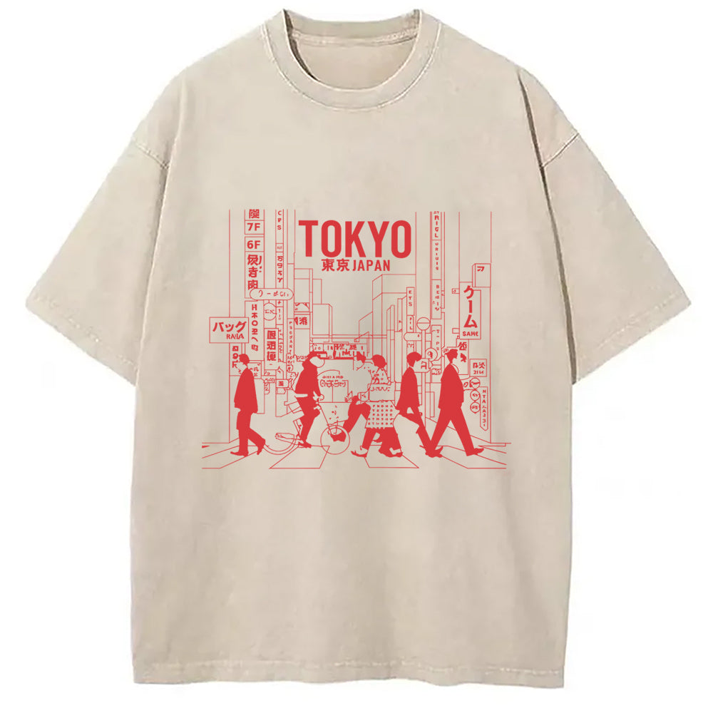 Tokyo Japan Street Vintage Washed T-Shirt Funny Quote Unisex Shirt Gifts For Her - Gypsysystersgift