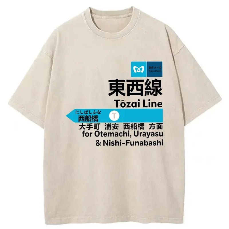 Tokyo Metro Tozai Line Washed T-Shirt Classic Graphic Fashion Tee Gifts For Friends - Gypsysystersgift