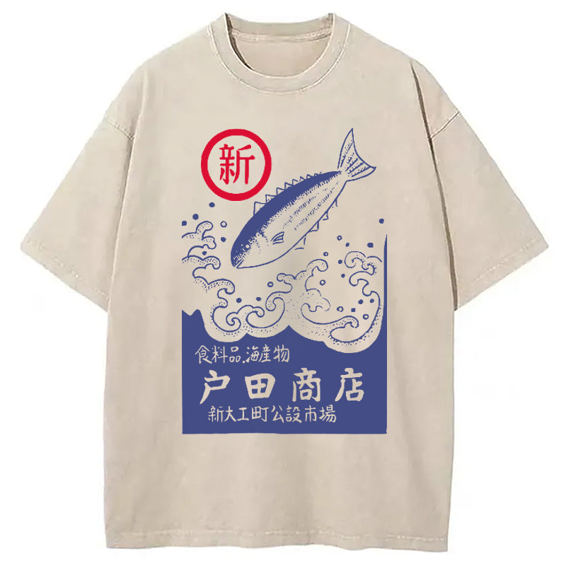 Tokyocanva Japanese Fish Store Washed T-Shirt Trendy Aesthetic Graphic Apparel Gifts For Her - Gypsysystersgift