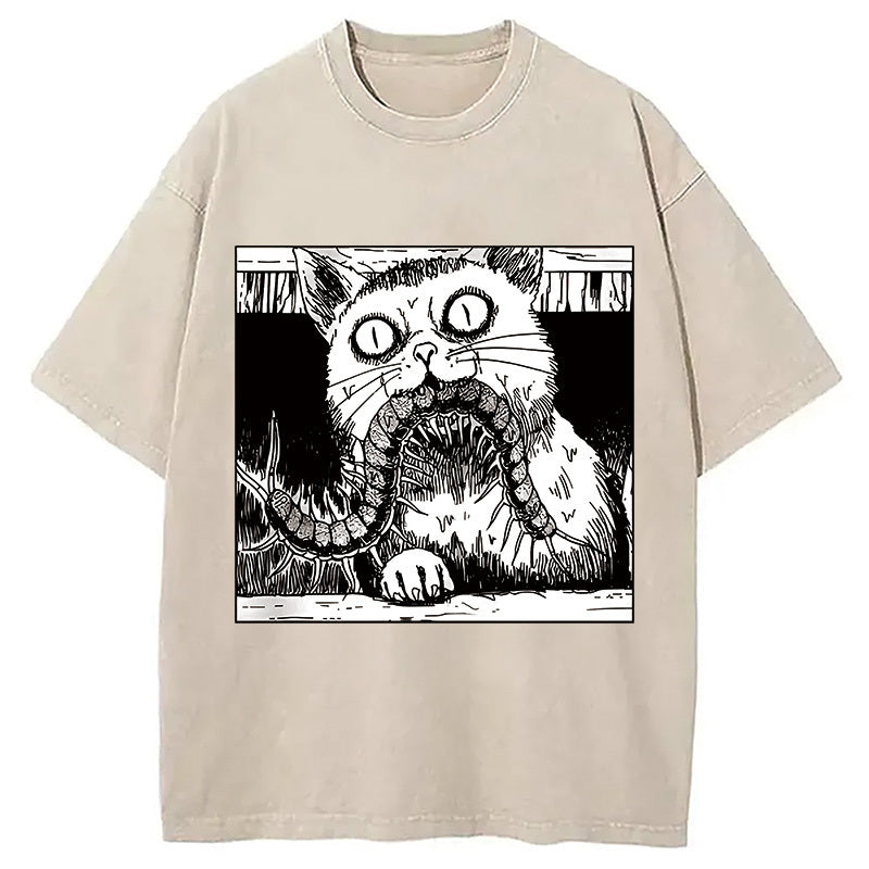 Tomie Cat Diary Horror Washed T-Shirt Soft Comfortable Daily T Shirt Gifts For Him - Gypsysystersgift