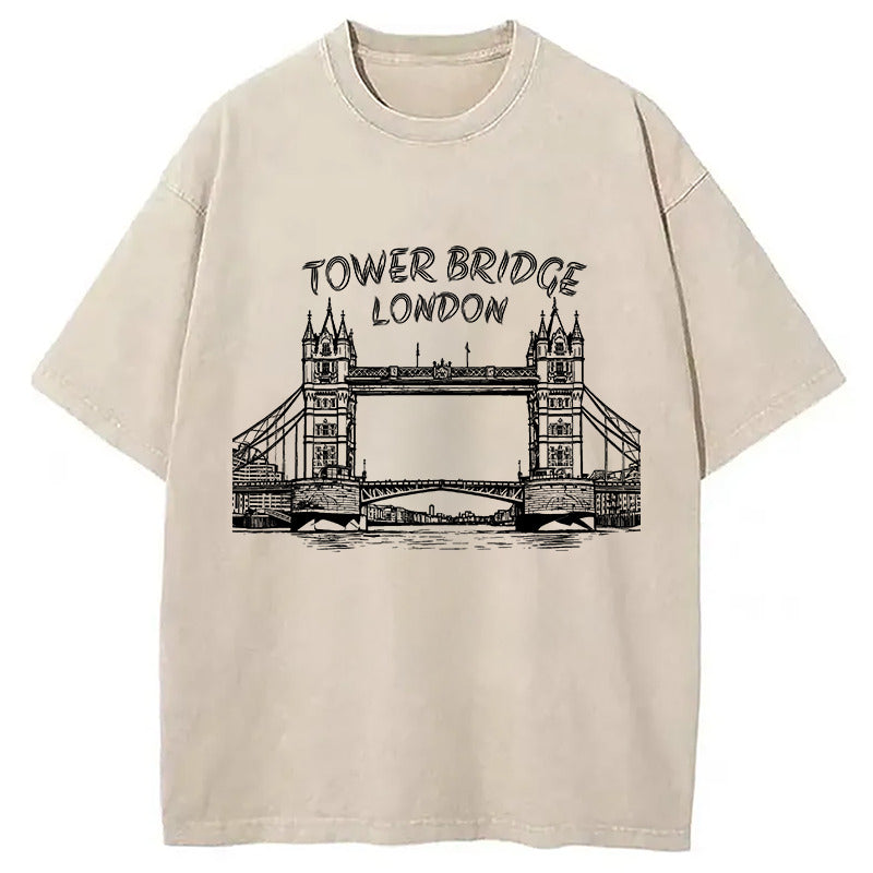 Tower Bridge London Washed T-Shirt Soft Comfortable Daily T Shirt Gifts For Her - Gypsysystersgift