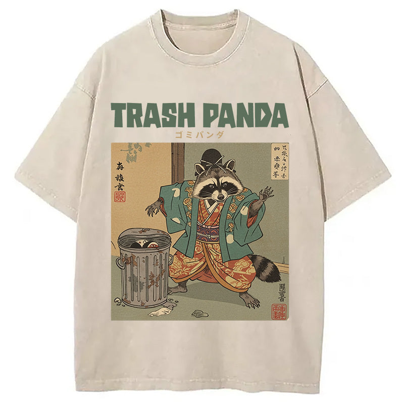 Trash Panda Traditional Japanese Meme Washed T-Shirt Minimal Retro Graphic Clothing Gifts For Him - Gypsysystersgift