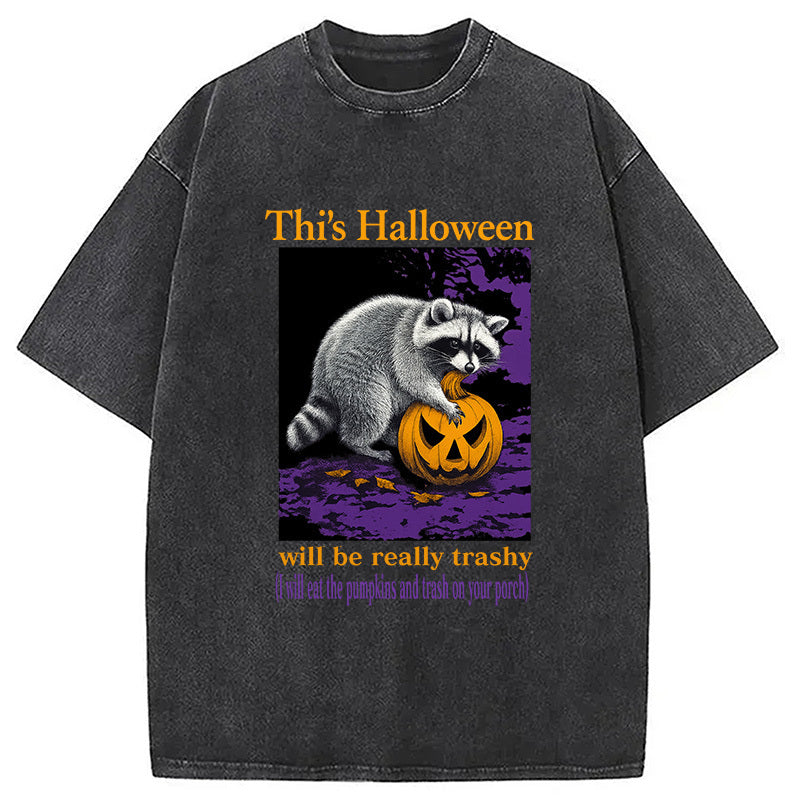 Trashy Halloween Raccoon Washed T-Shirt Unisex Streetwear Graphic Style Gifts For Him - Gypsysystersgift