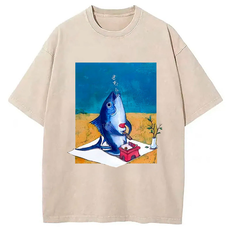 Tuna Filleting Washed T-Shirt Funny Aesthetic Trendy Apparel Gifts For Him - Gypsysystersgift